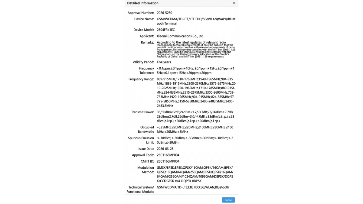 Mã máy của Redmi K90 Ultra xuất hiện trên cơ sở dữ liệu SRRC