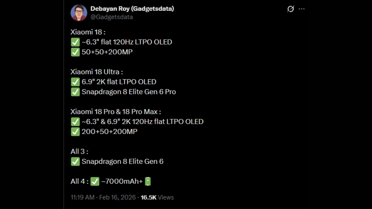 Xiaomi 18 series sẽ phân cấp rõ rệt phiên bản chip giữa dòng máy thường và Ultra