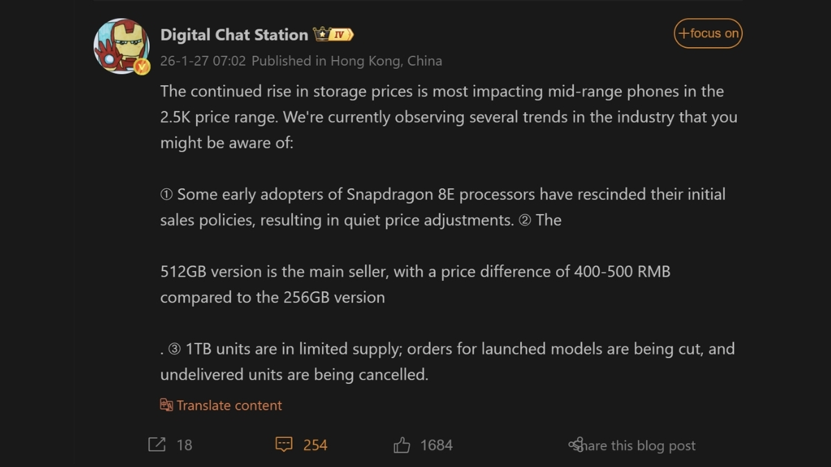 Theo tin đồn, Xiaomi và nhiều nhà sản xuất khác đang phải đối mặt với làn sóng tăng giá linh kiện lưu trữ cực mạnh