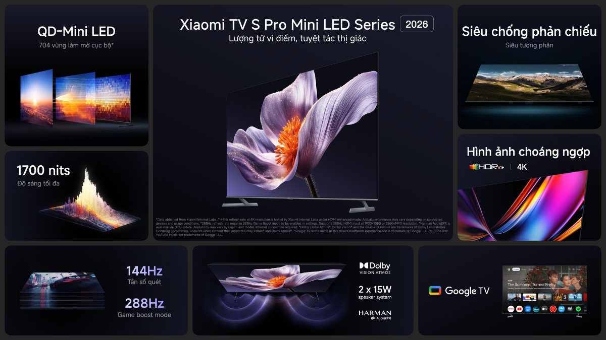 Xiaomi TV S Pro Mini LED Series 2026 sử dụng tấm nền QD-Mini LED 4K cao cấp