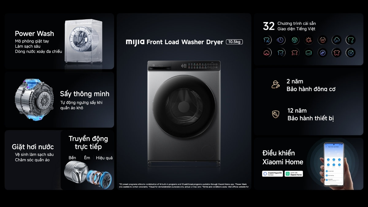 Mijia Front Load Washer Dryer với dung tích giặt 10.5kg và sấy 7kg
