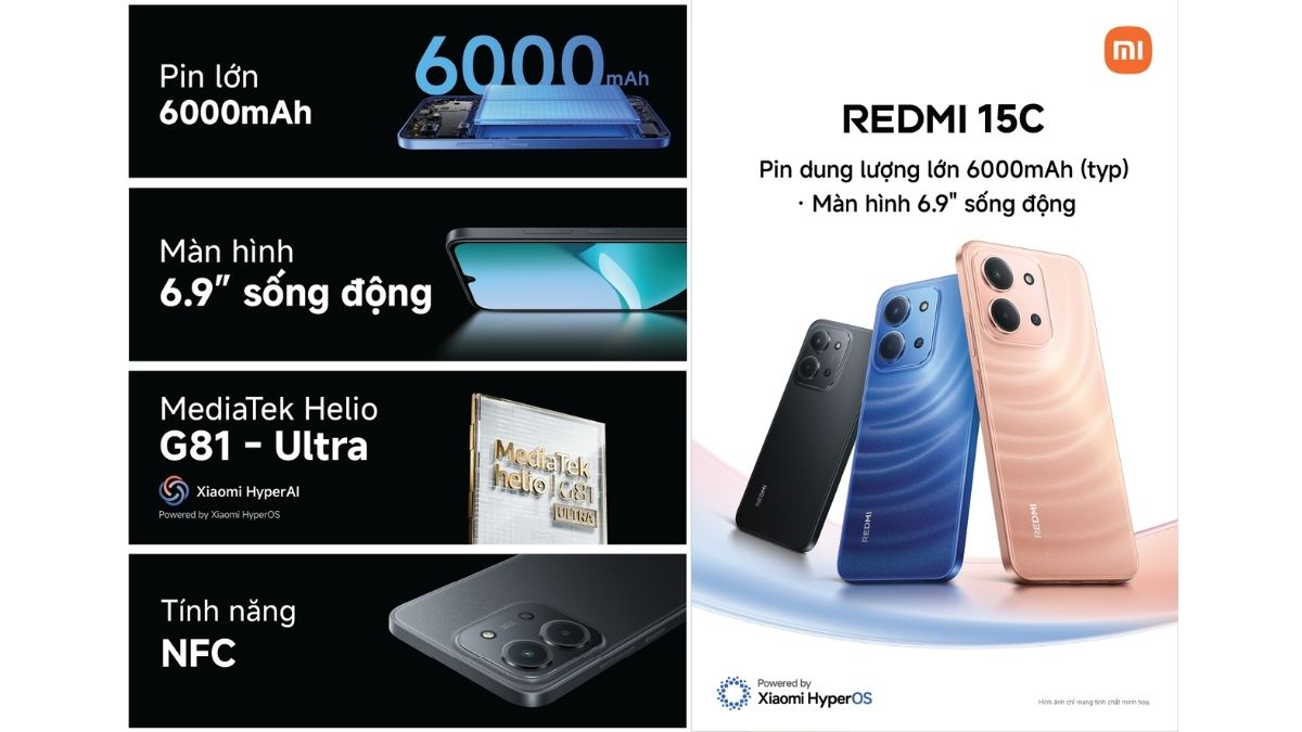 Vi xử lý MediaTek Helio G81 - Ultra 8 nhân trên Redmi 15C đảm bảo hiệu năng ổn định