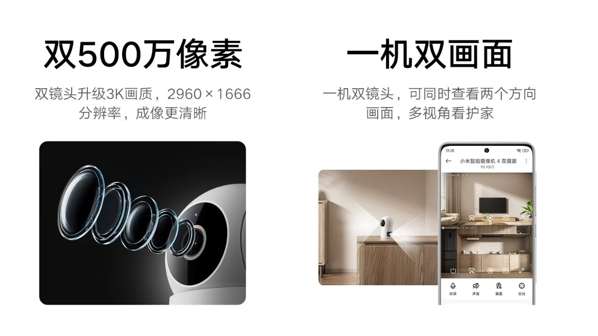 Hai ống kính của Smart Camera 4 có độ phân giải 5MP (3K), khẩu độ lớn f/1.6, giúp ghi lại hình ảnh sắc nét