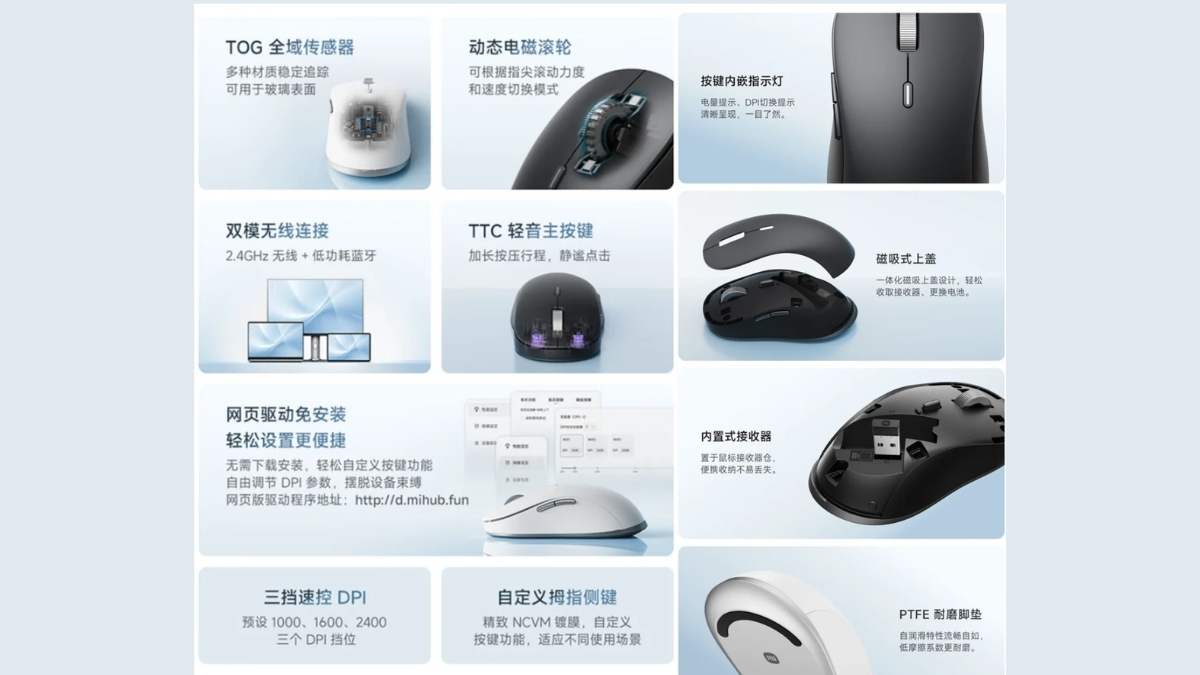 Xiaomi cũng tinh tế trang bị cho chuột phần nắp trên với nam châm từ tính