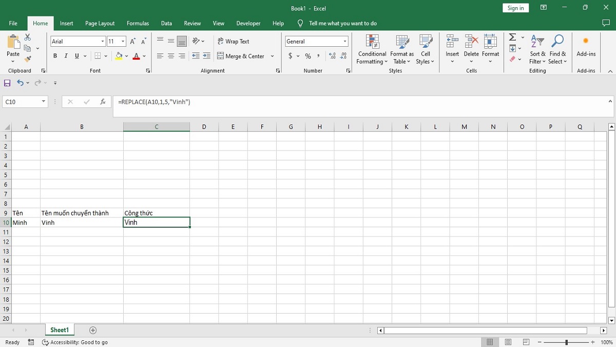 Ví dụ 1 về hàm REPLACE trong Excel