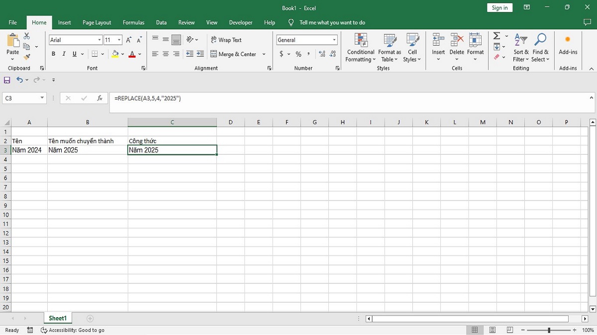 Ví dụ 2 về hàm REPLACE trong Excel