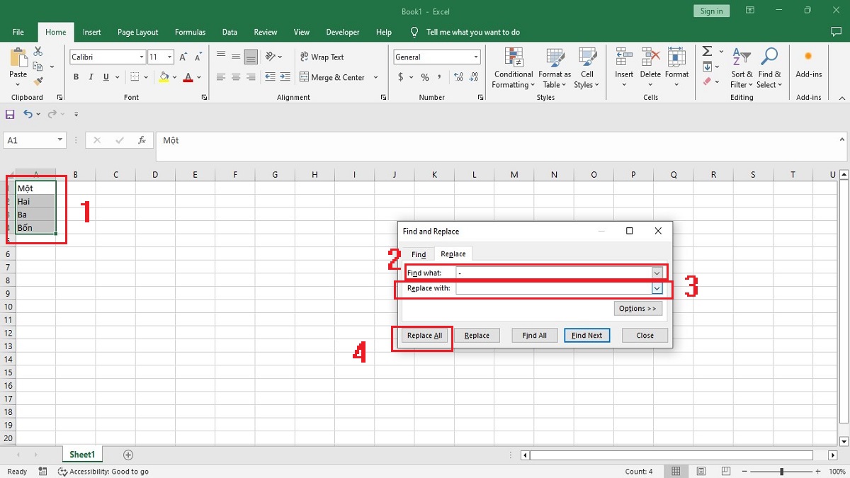 Tìm và thay thế một ngắt dòng trong Excel bằng hàm Replace