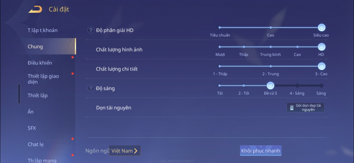Cấu hình game Liên Quân Mobile trong bài test hiệu năng của Exynos 2600