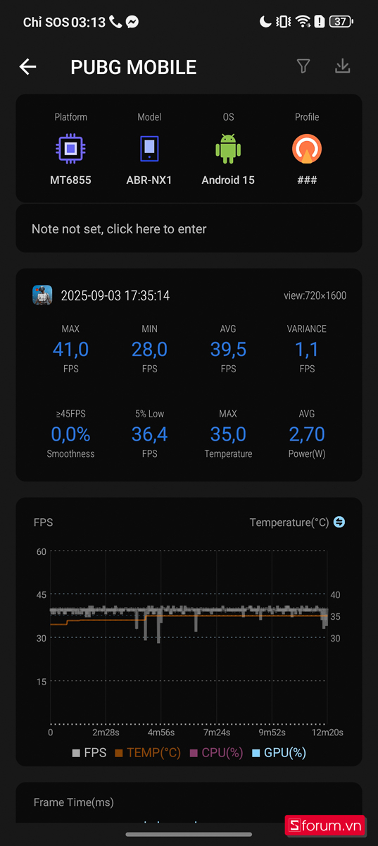 Kết quả đo hiệu năng HONOR 400 Lite khi chơi PUBG Mobile