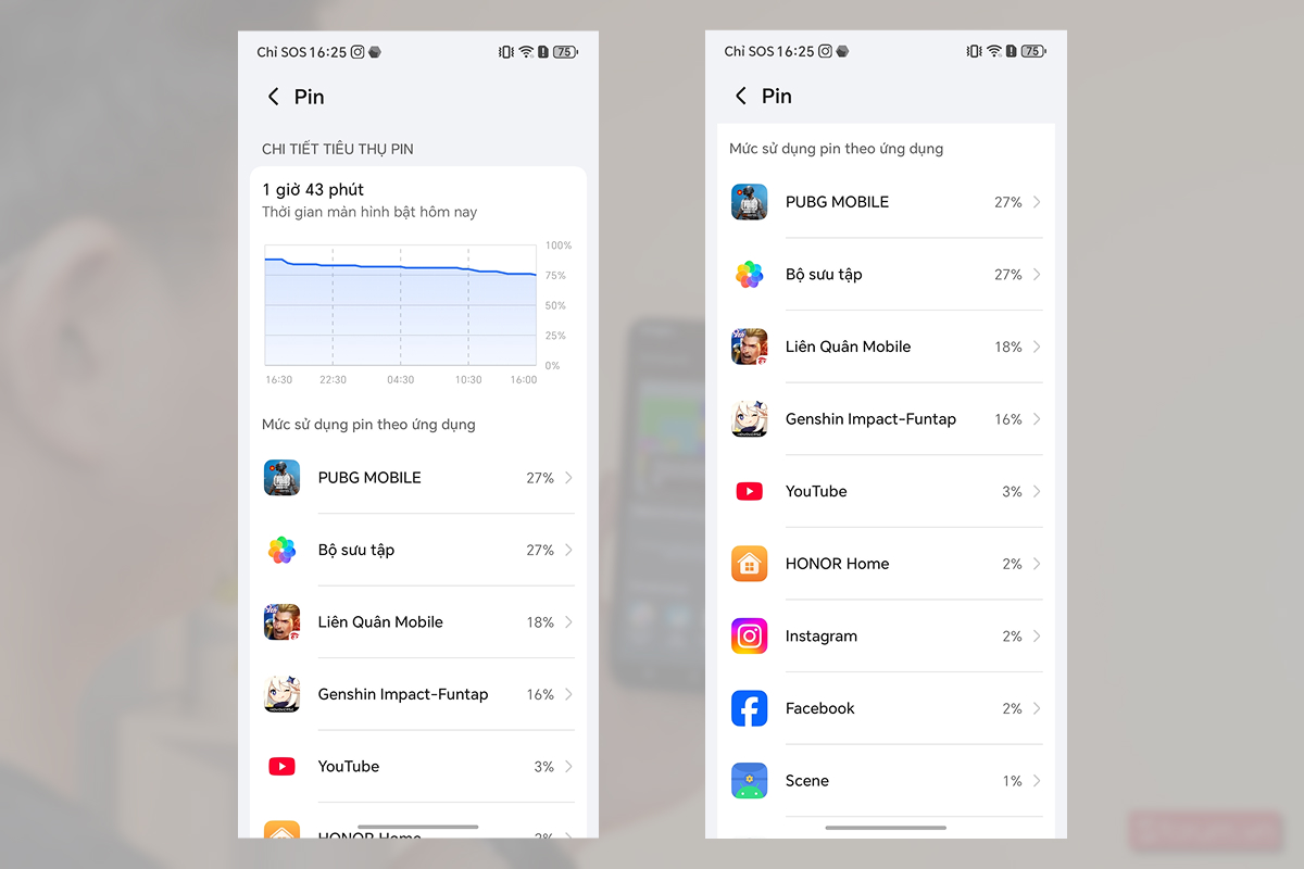 Thống kê thời lượng sử dụng pin của HONOR X7d