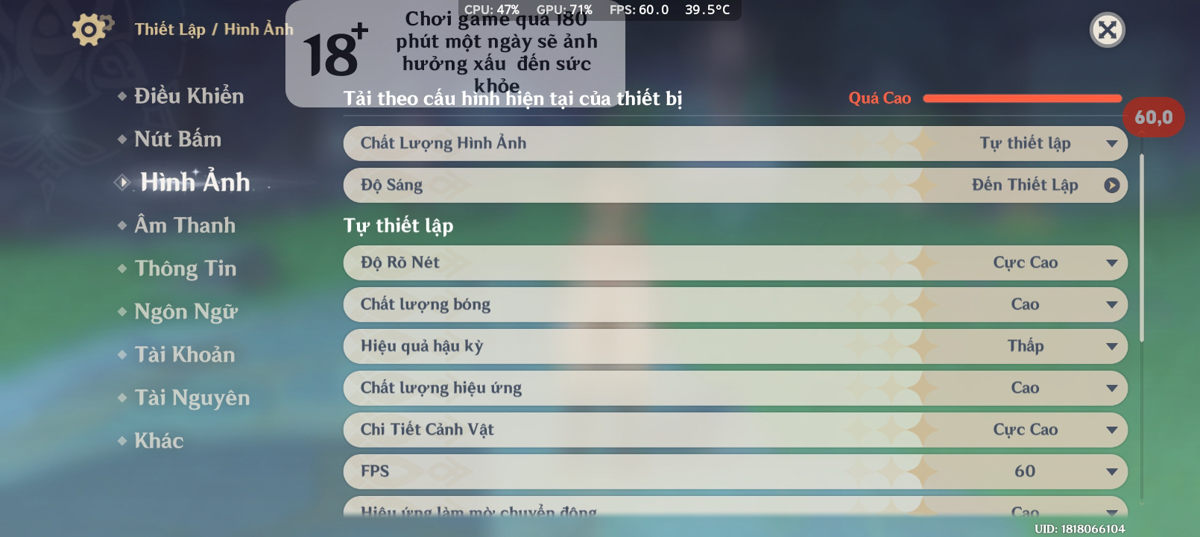 Cấu hình game Genshin Impact trên HONOR X7d