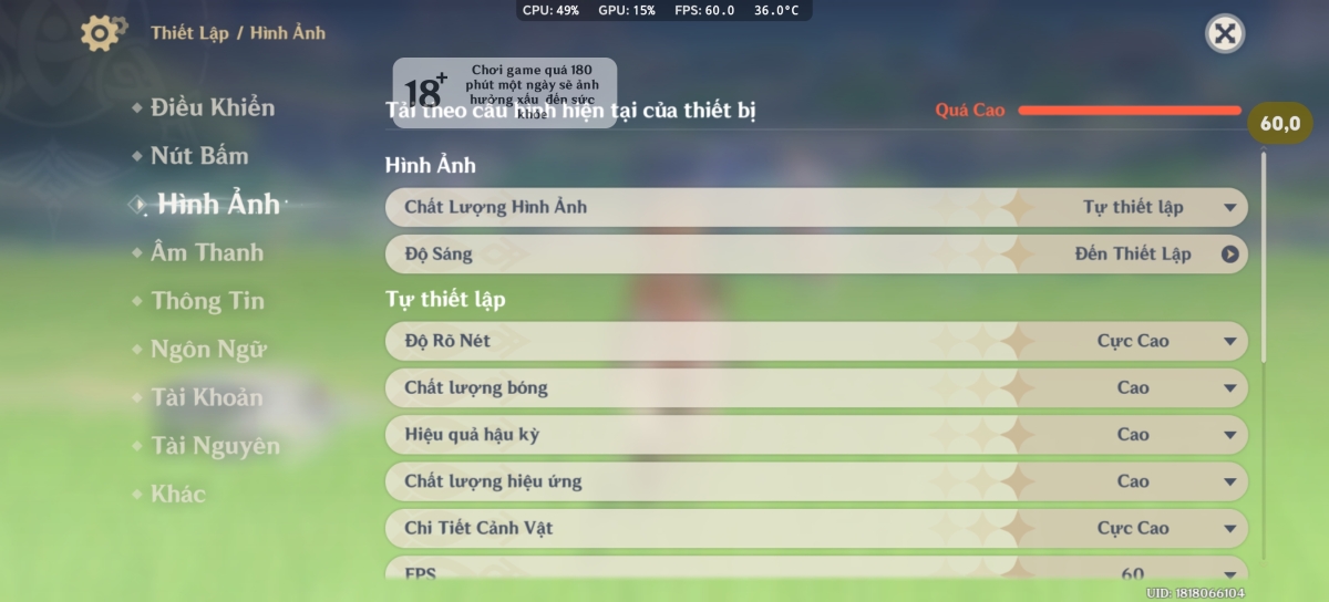 Cấu hình game Genshin Impact trên HONOR X9c