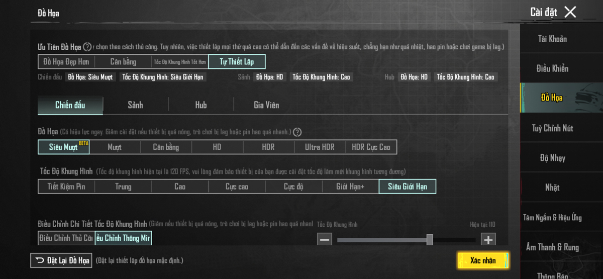 Mức cấu hình PUBG Mobile trên iPhone 13 Pro Max