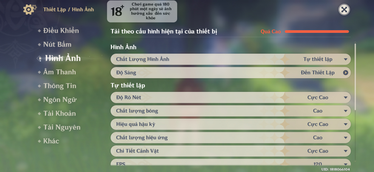 Mức cấu hình Genshin Impact trên iPhone 13 Pro Max