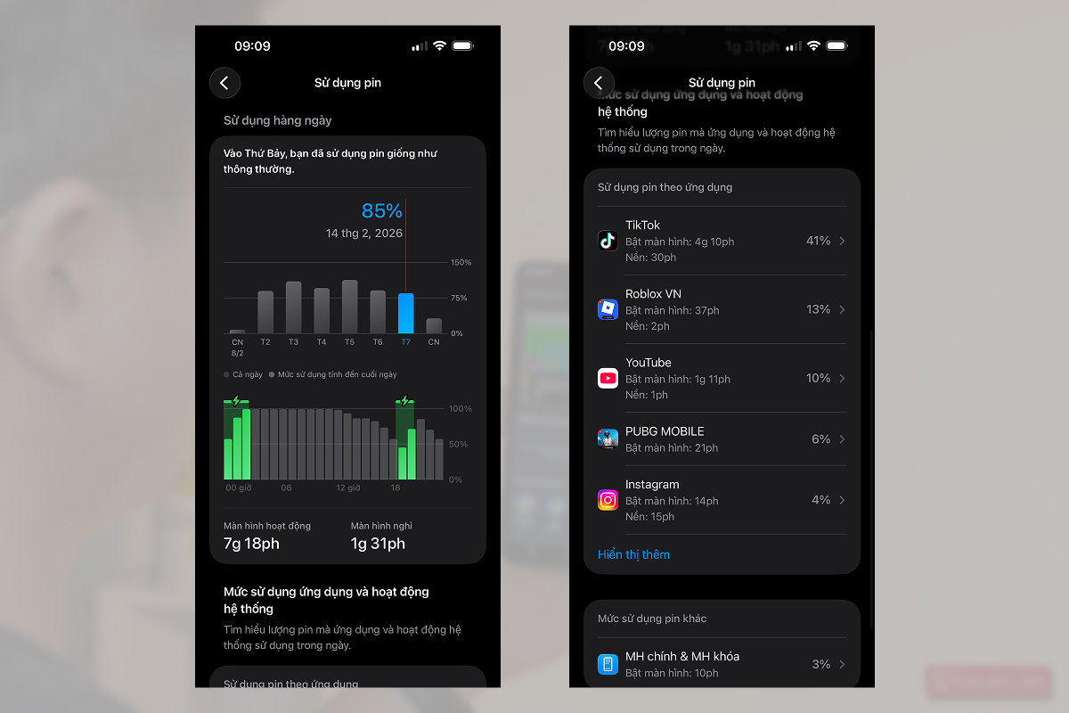Thống kê mức sử dụng pin trên iPhone 15 Pro Max