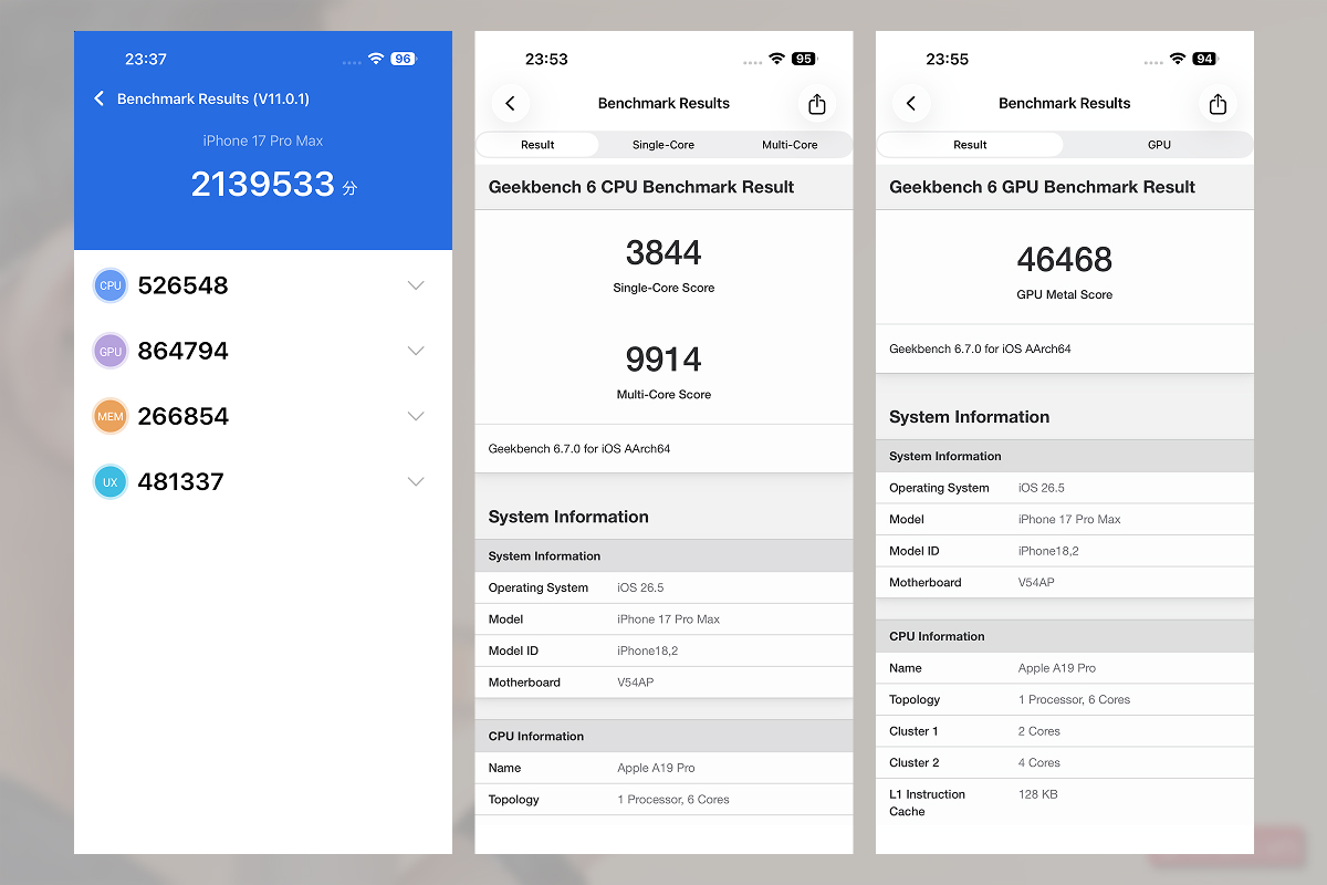 Điểm Antutu và Geekbench 6 trên iPhone 17 Pro Max