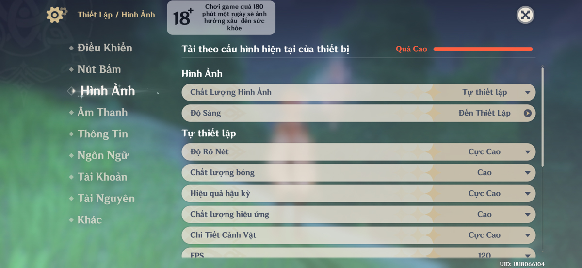 Cấu hình chơi game Genshin Impact trên iPhone 17