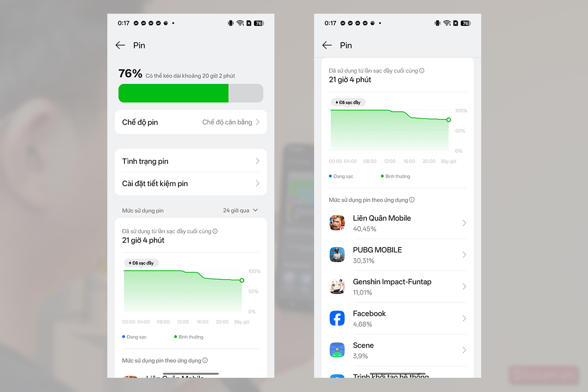 Thống kê mức sử dụng pin trên OPPO A6t