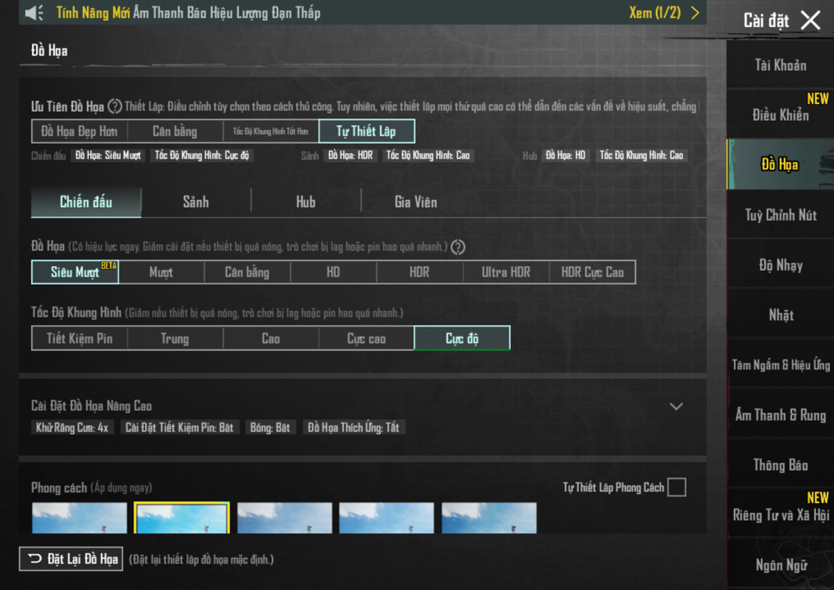 Cấu hình PUBG Mobile trên OPPO Pad 5