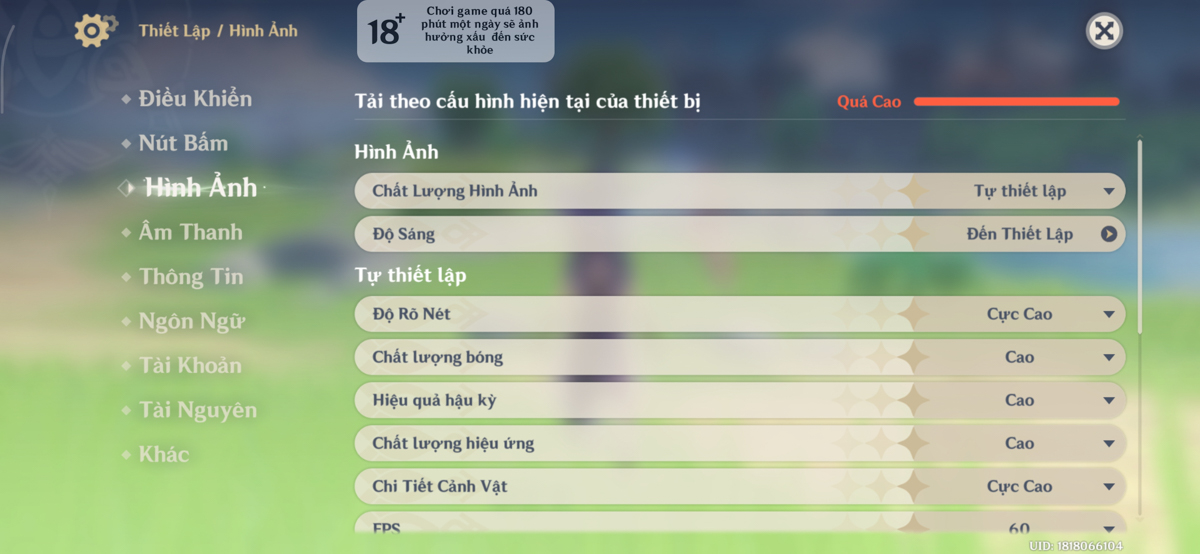 Cấu hình game Genshin Impact trên Redmi Note 15 Pro 5G