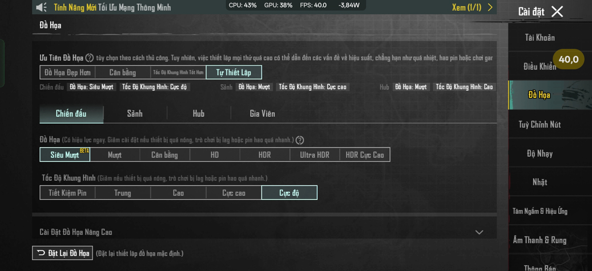 Setting game PUBG Mobile trên Samsung Galaxy A07 5G