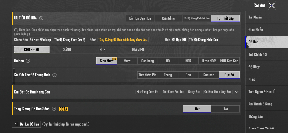 Cấu hình PUBG Mobile trên Samsung Galaxy A37 5G