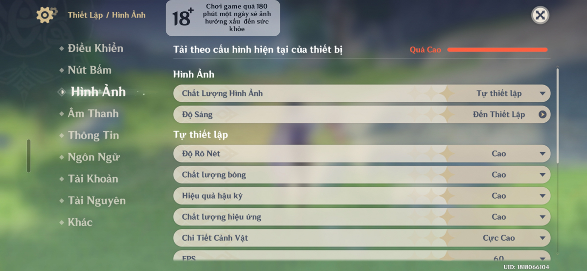 Cấu hình Genshin Impact trên Samsung Galaxy A37 5G
