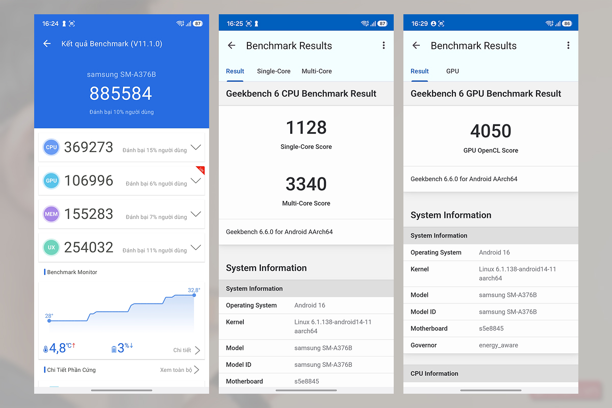 Điểm Antutu và Geekbench 6 trên Samsung Galaxy A37 5G