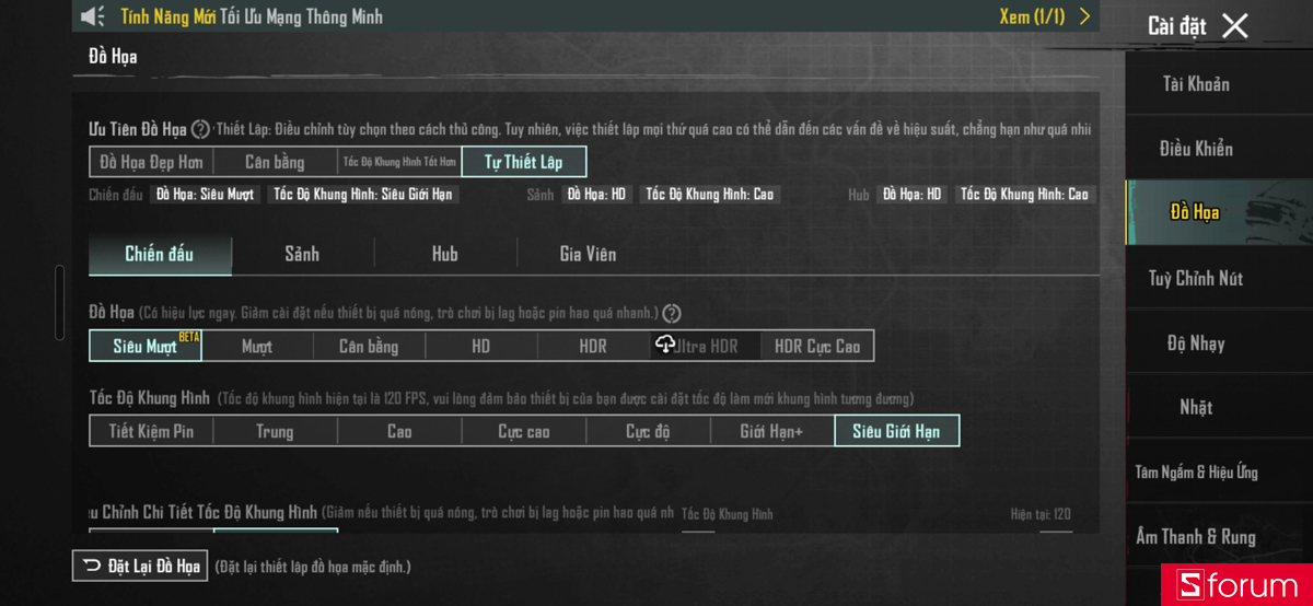 Mức cấu hình game PUBG Mobile trên Samsung Galaxy S24 Ultra