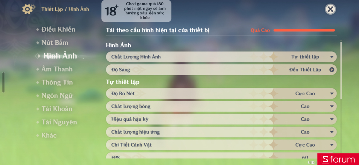 Mức cấu hình game Genshin Impact trên Samsung Galaxy S24 Ultra