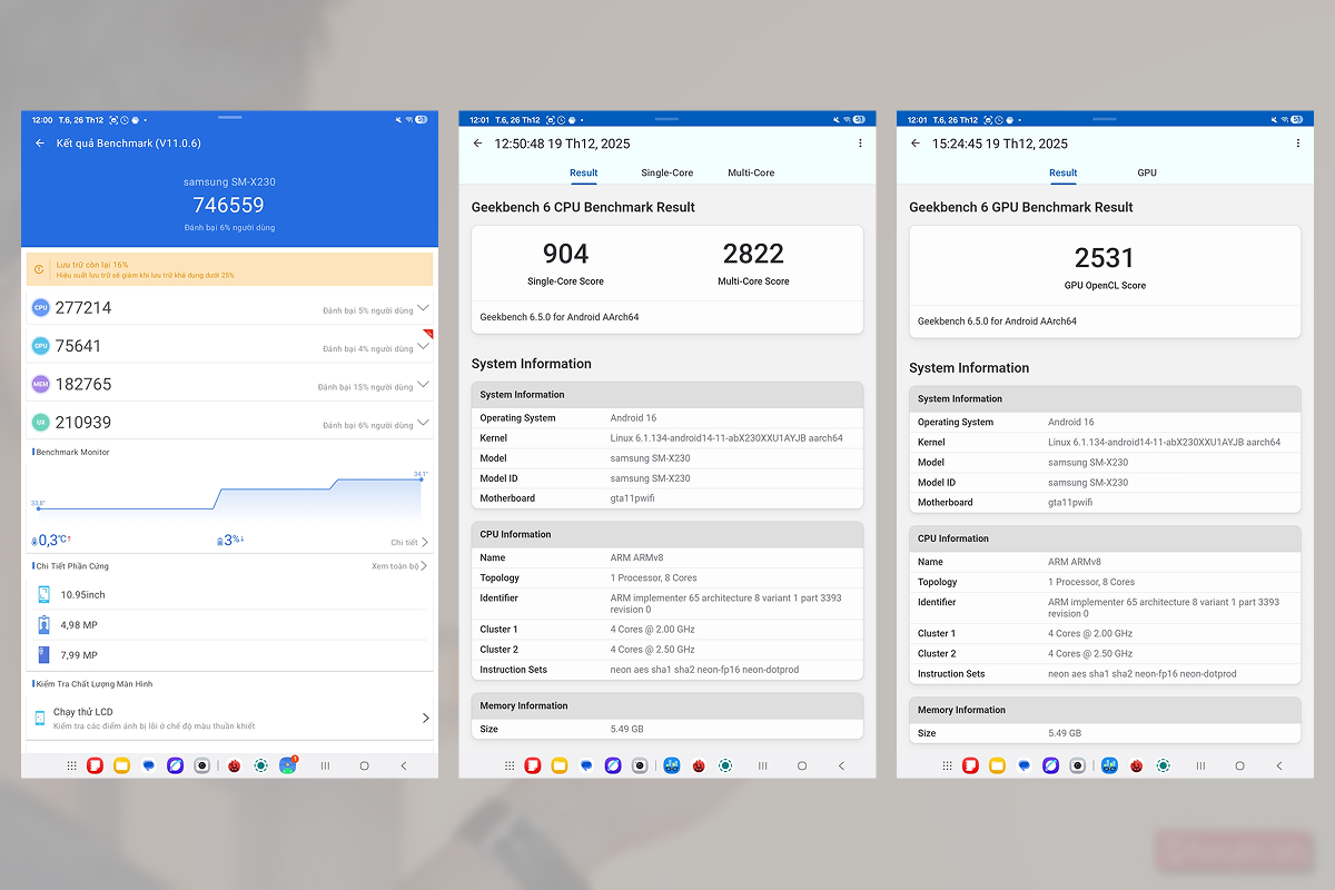 Điểm Antutu và Geekbench 6 của Samsung Galaxy Tab A11 Plus