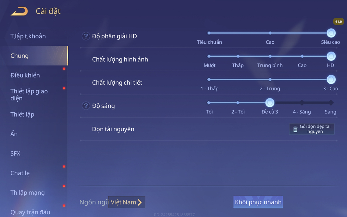 Cấu hình game Liên Quân Mobile trên Samsung Galaxy Tab A11 Plus