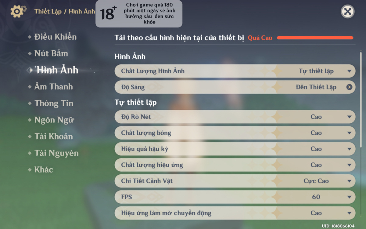 Cấu hình game Genshin Impact trên Samsung Galaxy Tab A11 Plus