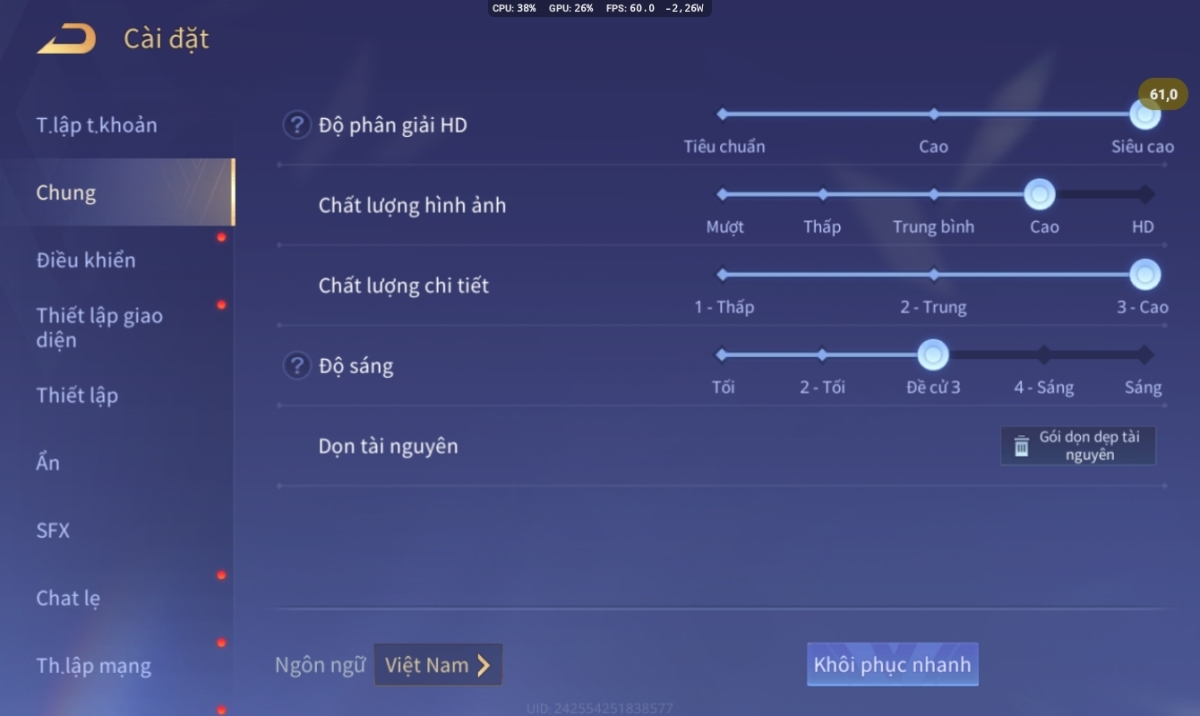 Cấu hình Liên Quân Mobile trên Samsung Galaxy Tab A11
