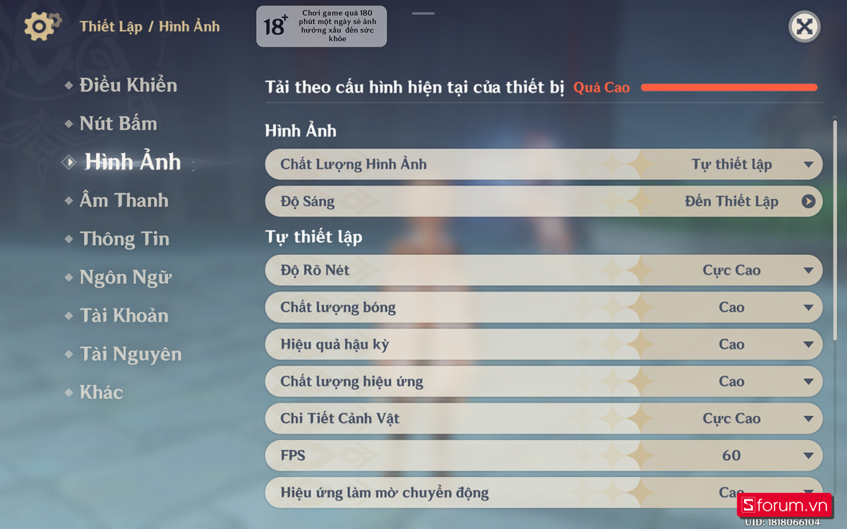 Cấu hình Genshin Impact trên Samsung Galaxy Tab S11 Ultra