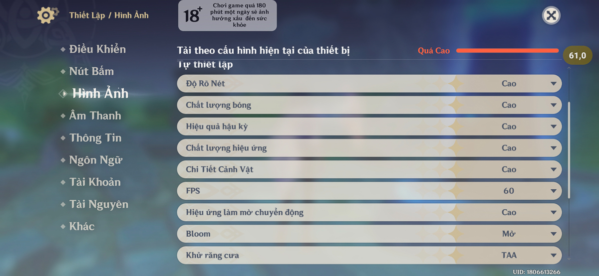Cấu hình Genshin Impact trên Xiaomi 15T Pro