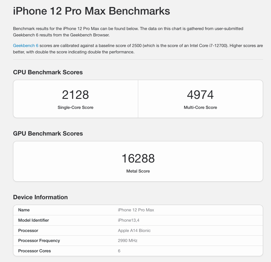 Điểm Geekbench 6 trên iPhone 12 Pro Max
