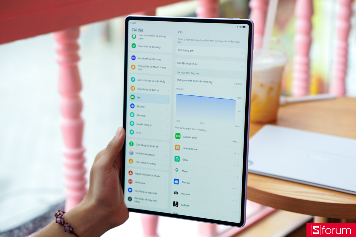 Pin và thời lượng sử dụng của Huawei MatePad Air