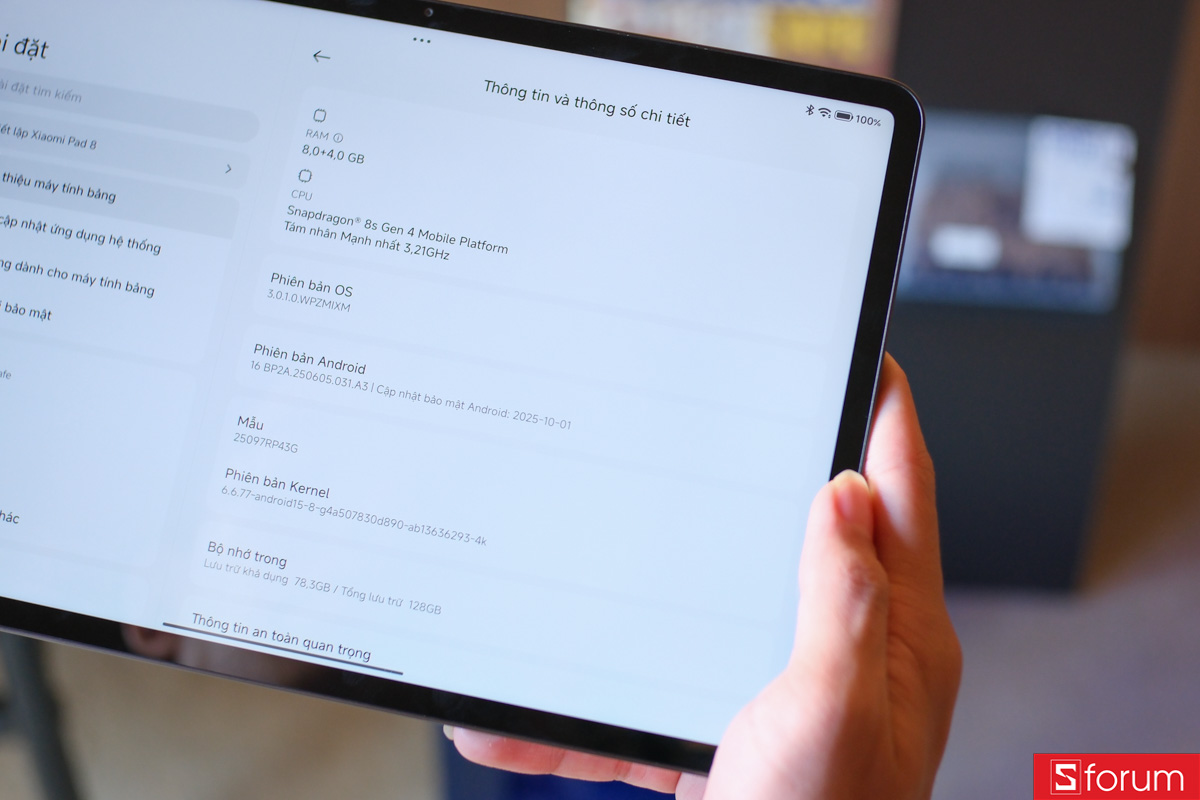 Xiaomi Pad 8 được trang bị 8GB RAM và 128GB bộ nhớ trong, cho phép người dùng thoải mái đa nhiệm, sử dụng nhiều ứng dụng cùng lúc hay lưu trữ file