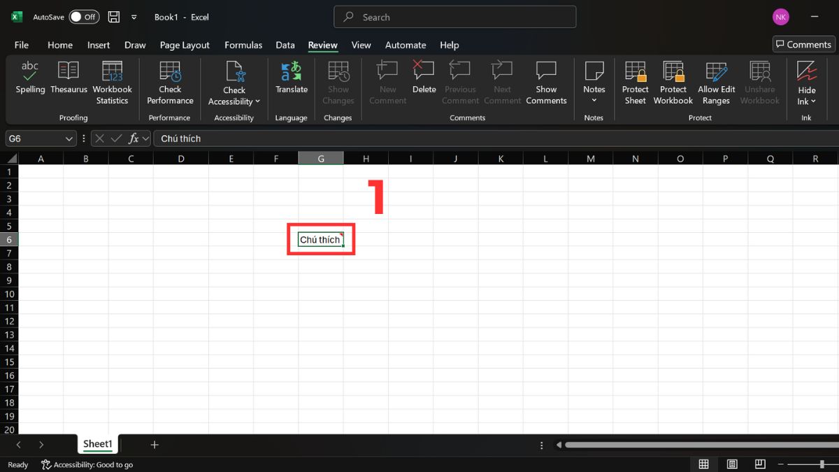 Cách ẩn và hiện ghi chú trong Excel bằng chuột bước 1