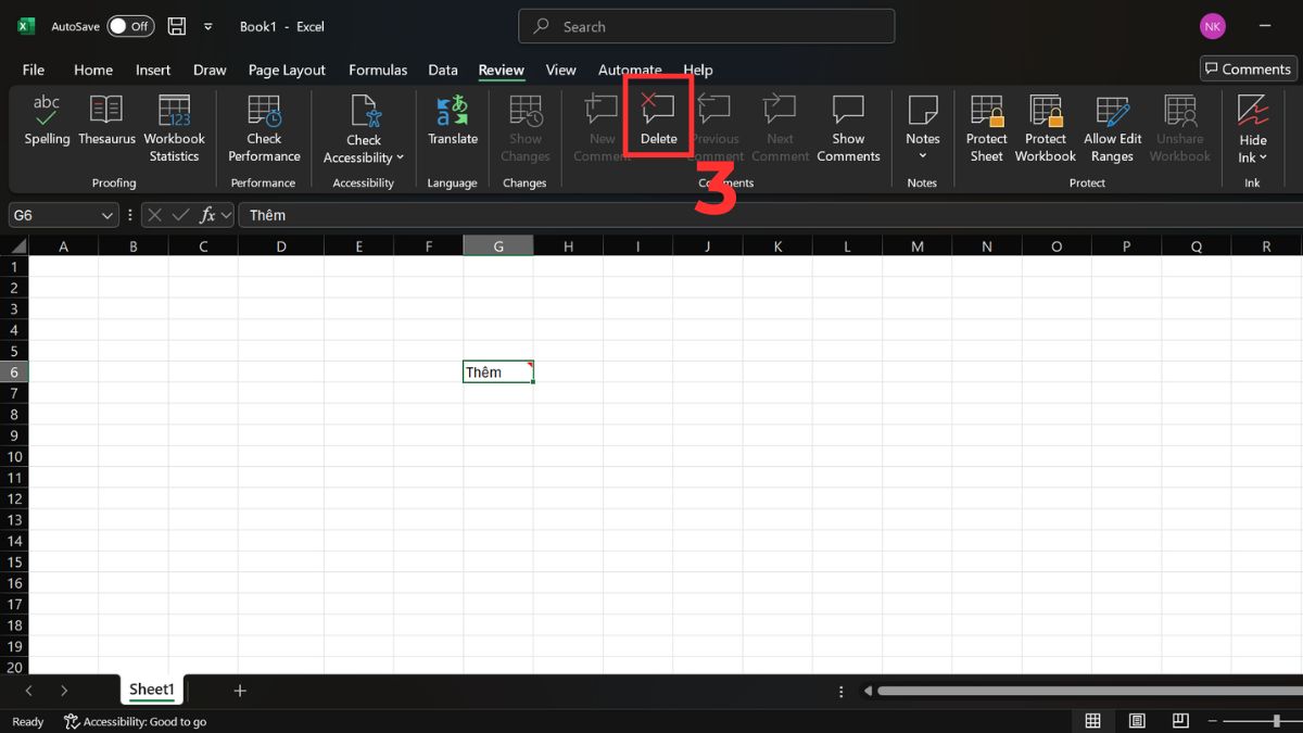Cách xóa ghi chú trong Excel bằng thanh Ribbon bước 3