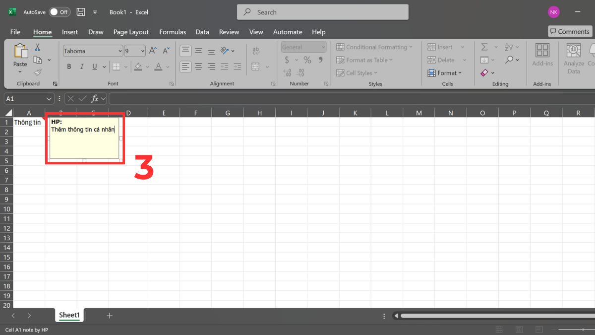 Cách tạo ghi chú trong Excel bằng chuột bước 3