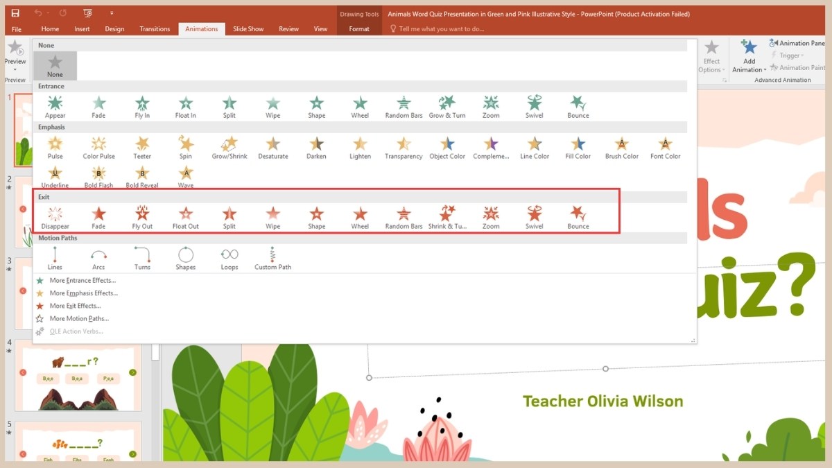 Các loại hiệu ứng biến mất trong PowerPoint phổ biến