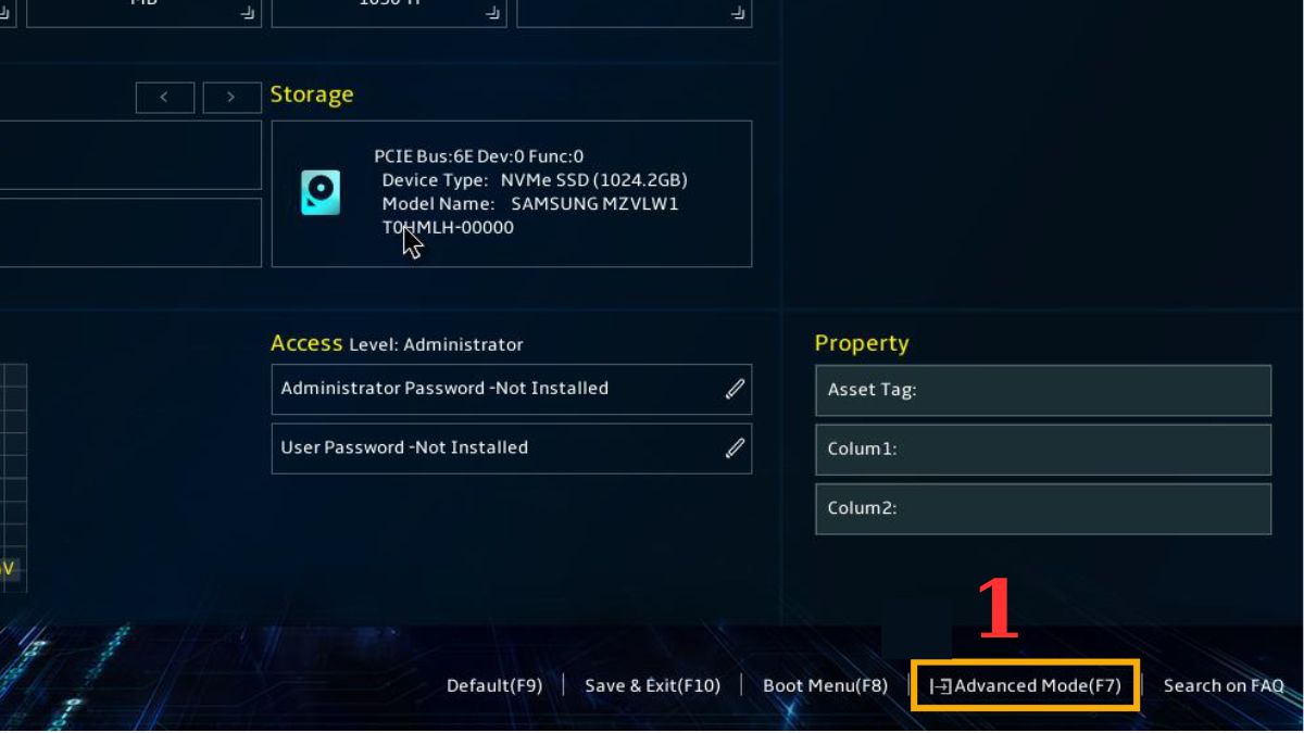 Cách bật TPM 2.0 trên main ASUS dùng CPU AMD Bước 1