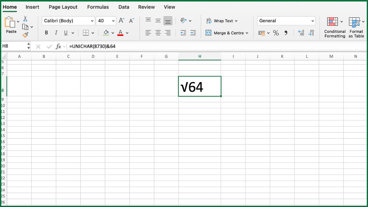 Cách chèn ký hiệu căn bậc 2 trong Excel