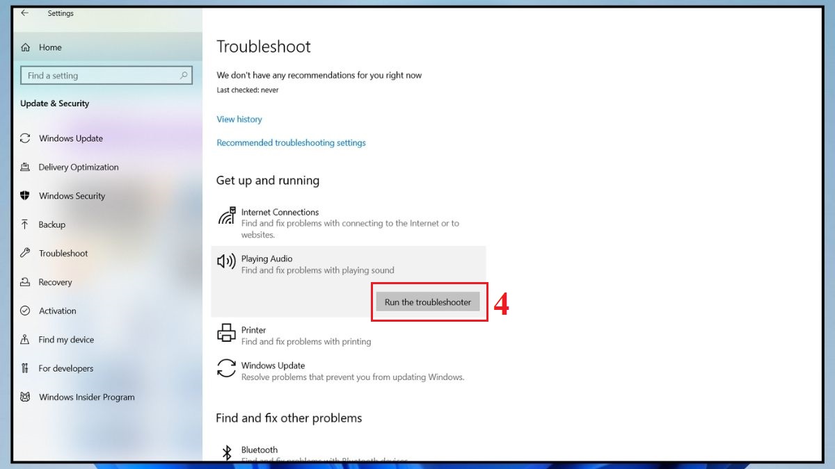 Chạy trình khắc phục sự cố âm thanh bước 3