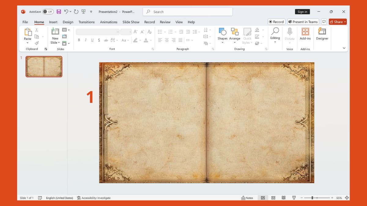 Tạo hiệu ứng lật trang sách trong PowerPoint bước 1