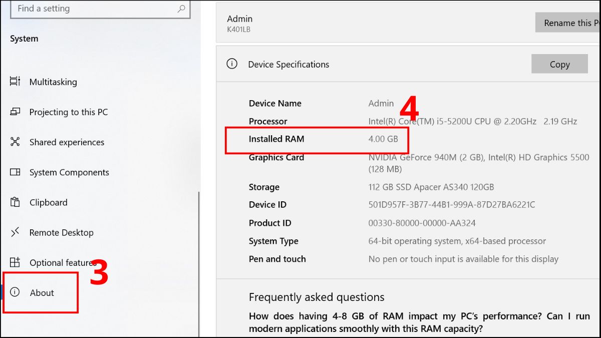 Kiểm tra máy tính không nhận đủ RAM bằng Computer Properties Bước 3