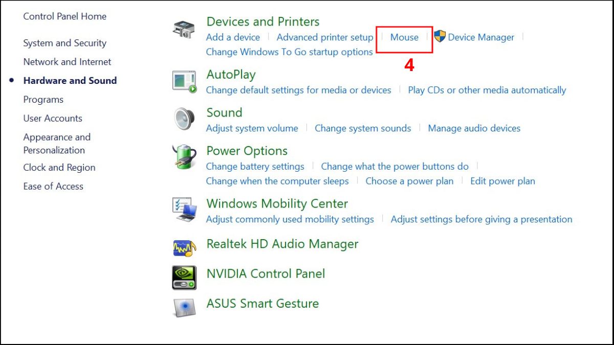 Mất con trỏ chuột trên màn hình laptop Asus: Kiểm tra chuột ẩn Bước 3