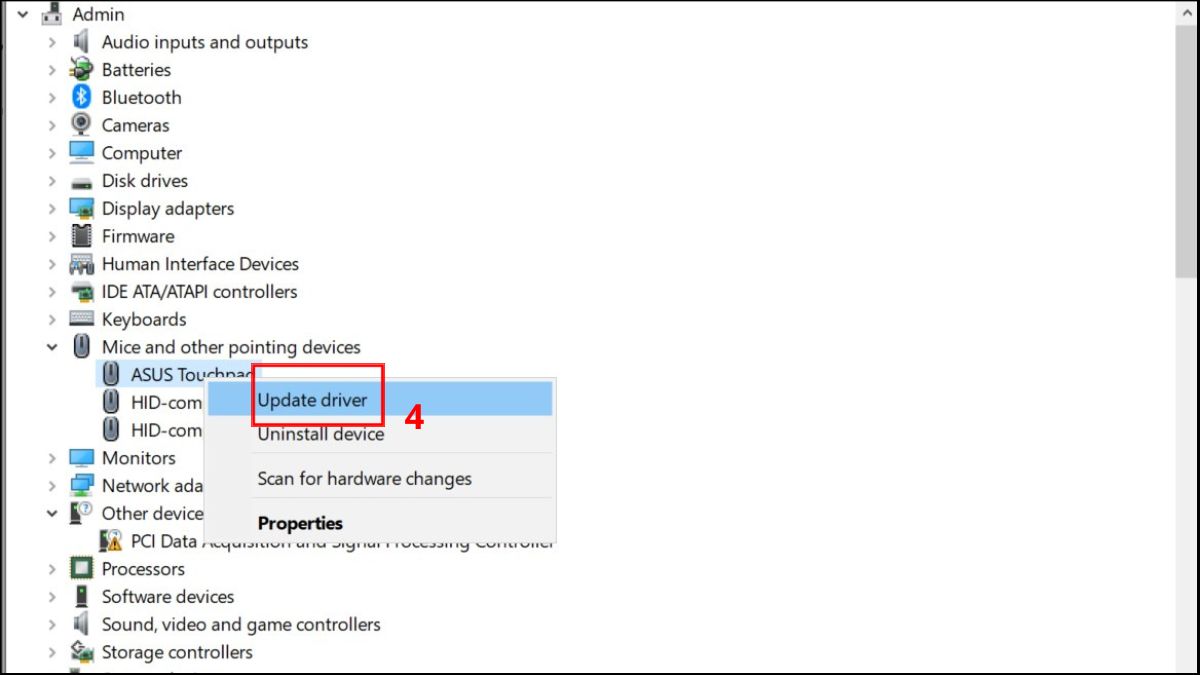 Mất con trỏ chuột trên màn hình laptop Asus: Cài đặt lại driver Touchpad Asus Bước 3